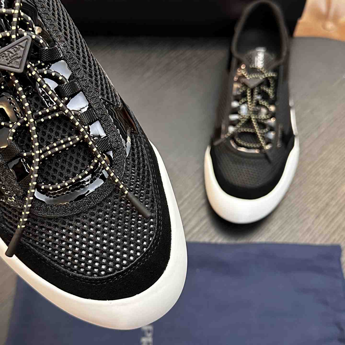 Prada Speedrock Patent Leather and Mesh Fabric Sneakers - DesignerGu