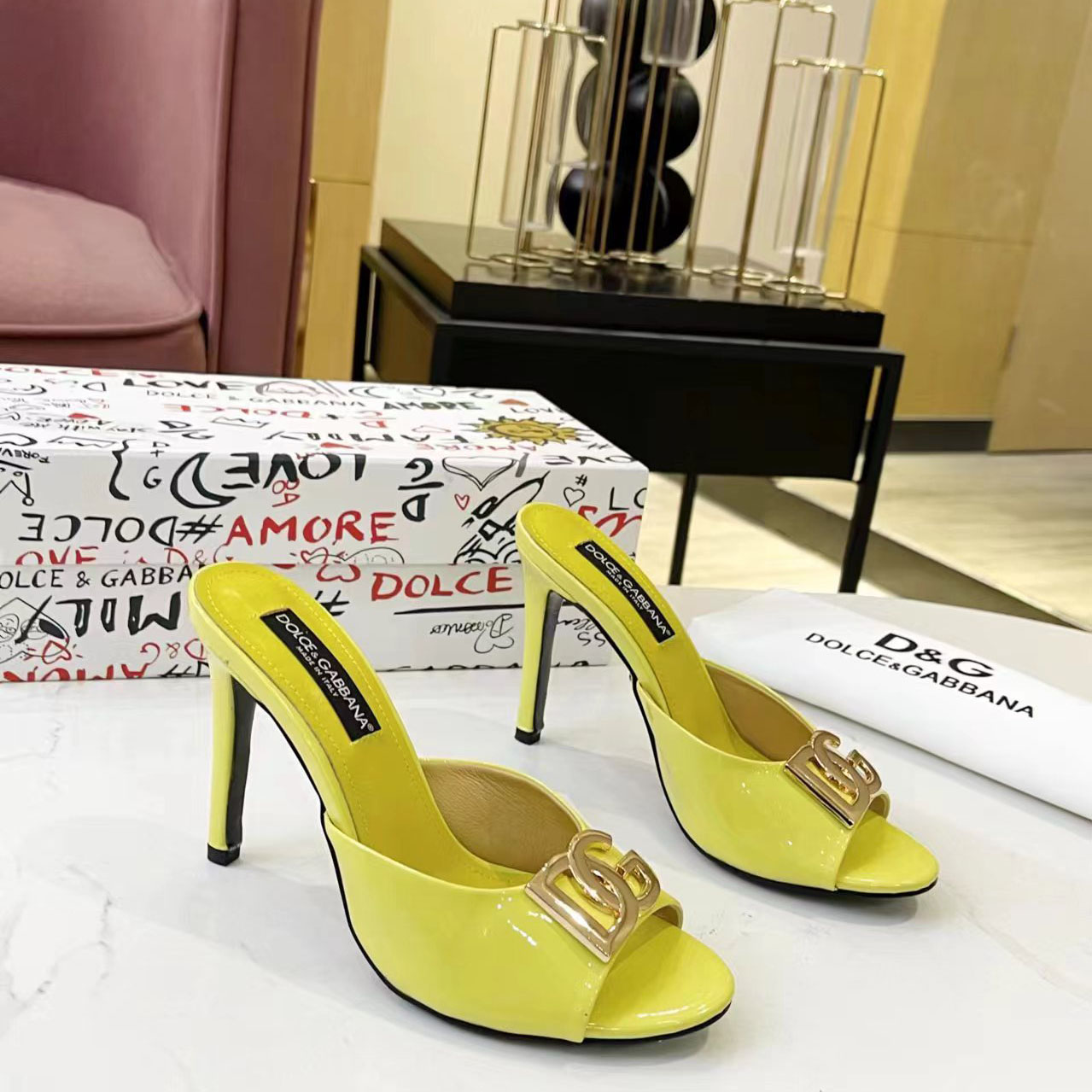 Dolce & Gabbana Patent Leather Mules With DG Logo - DesignerGu
