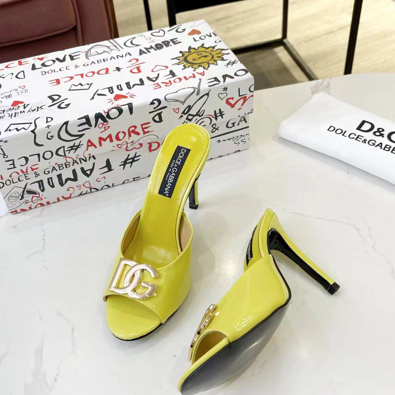 Dolce & Gabbana Patent Leather Mules With DG Logo - DesignerGu