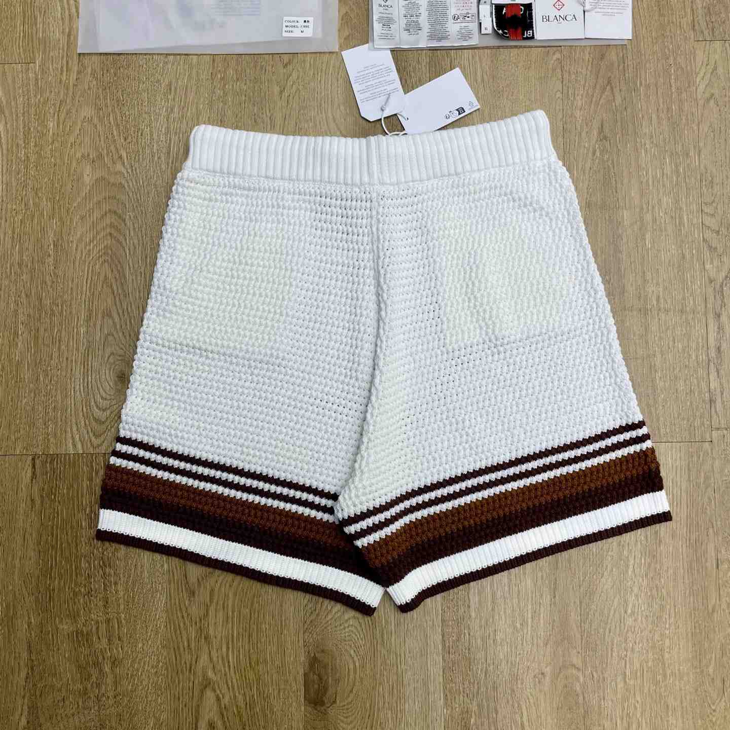 Casablanca White & Brown Tennis Stripe Crochet Shorts D0209 - DesignerGu