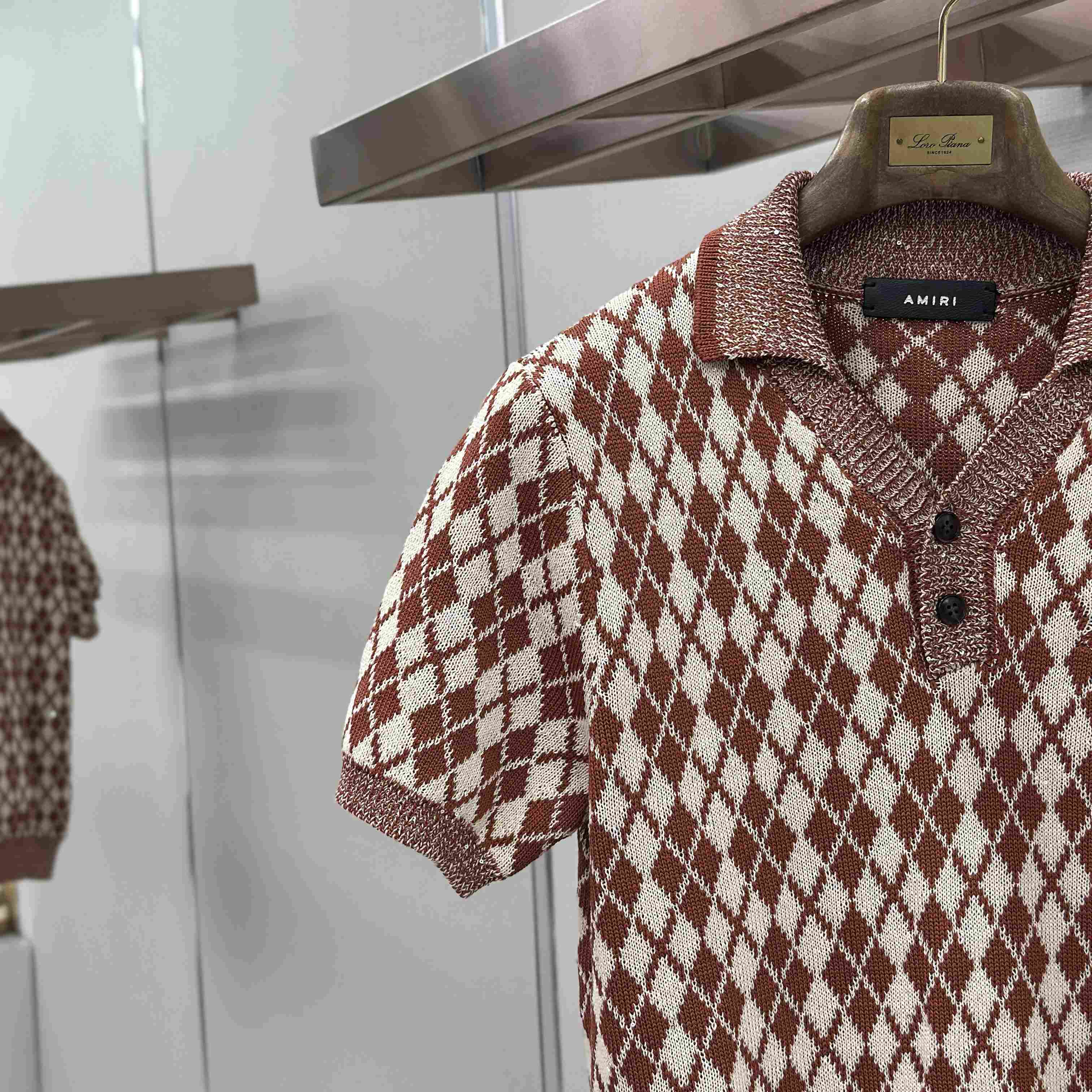 Amiri Argyle Plaid Knitted Polo Shirt - DesignerGu
