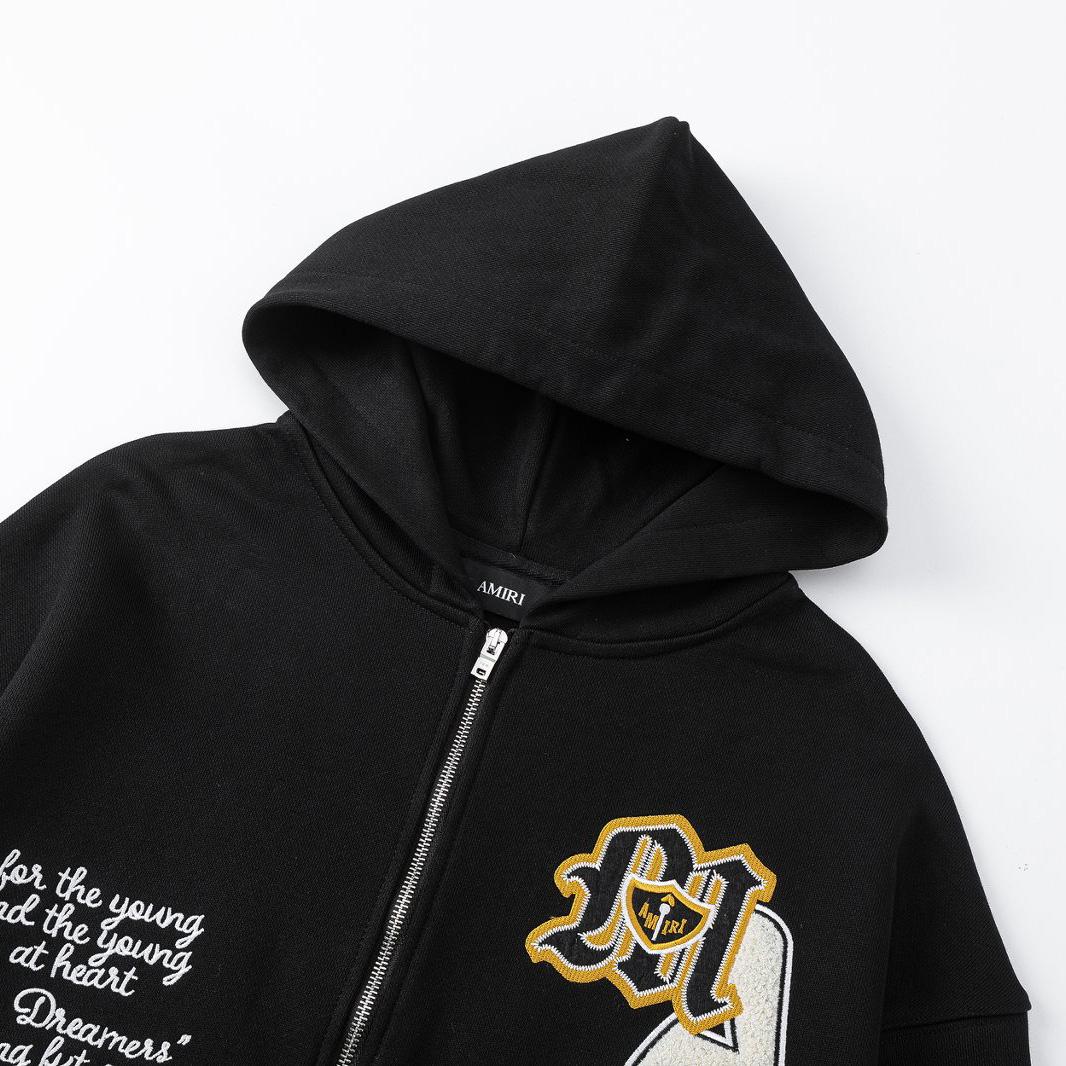 Amiri Logo Patch Zip Up Hoodie - DesignerGu