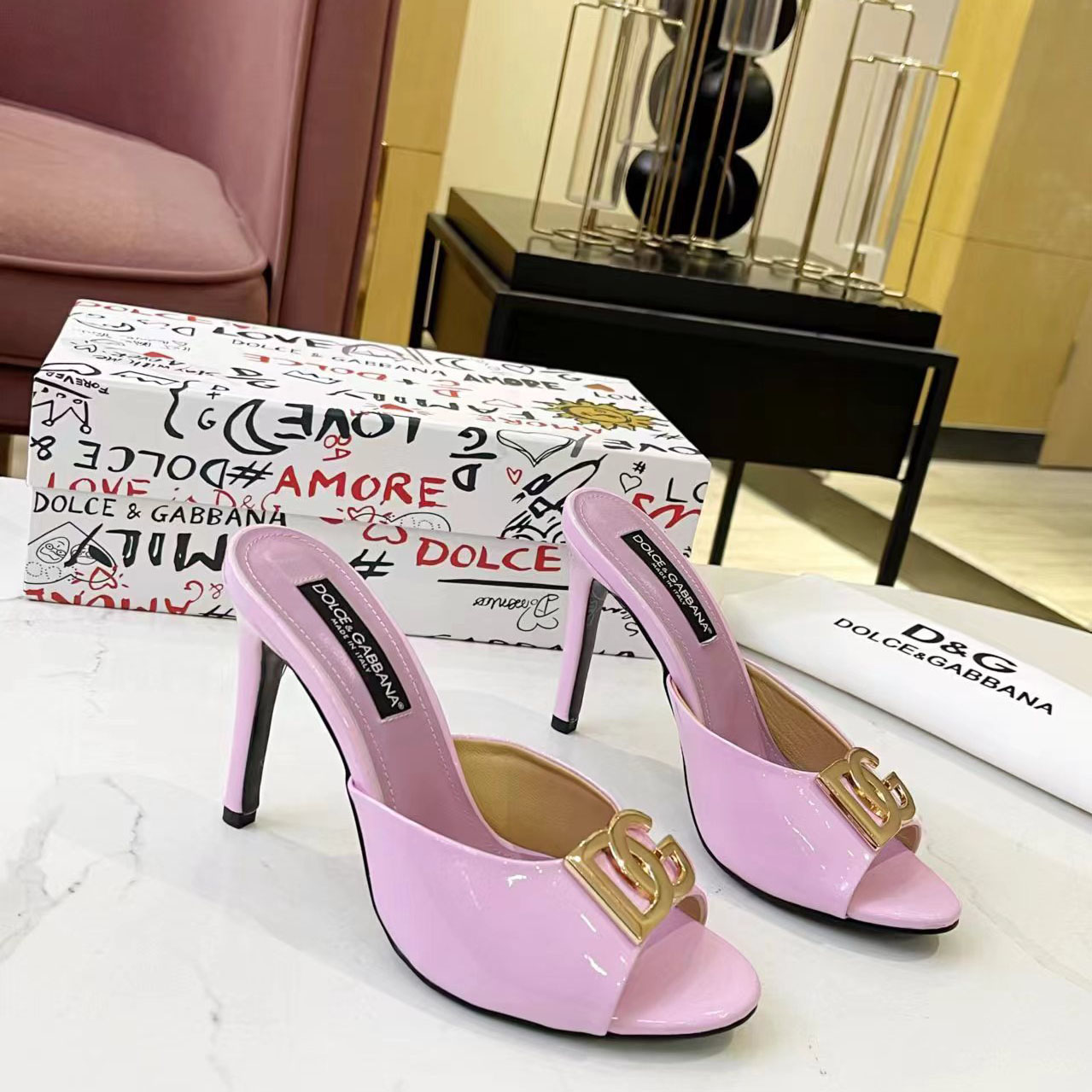 Dolce & Gabbana Patent Leather Mules With DG Logo - DesignerGu