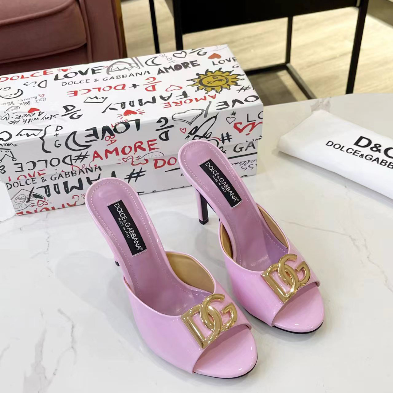 Dolce & Gabbana Patent Leather Mules With DG Logo - DesignerGu