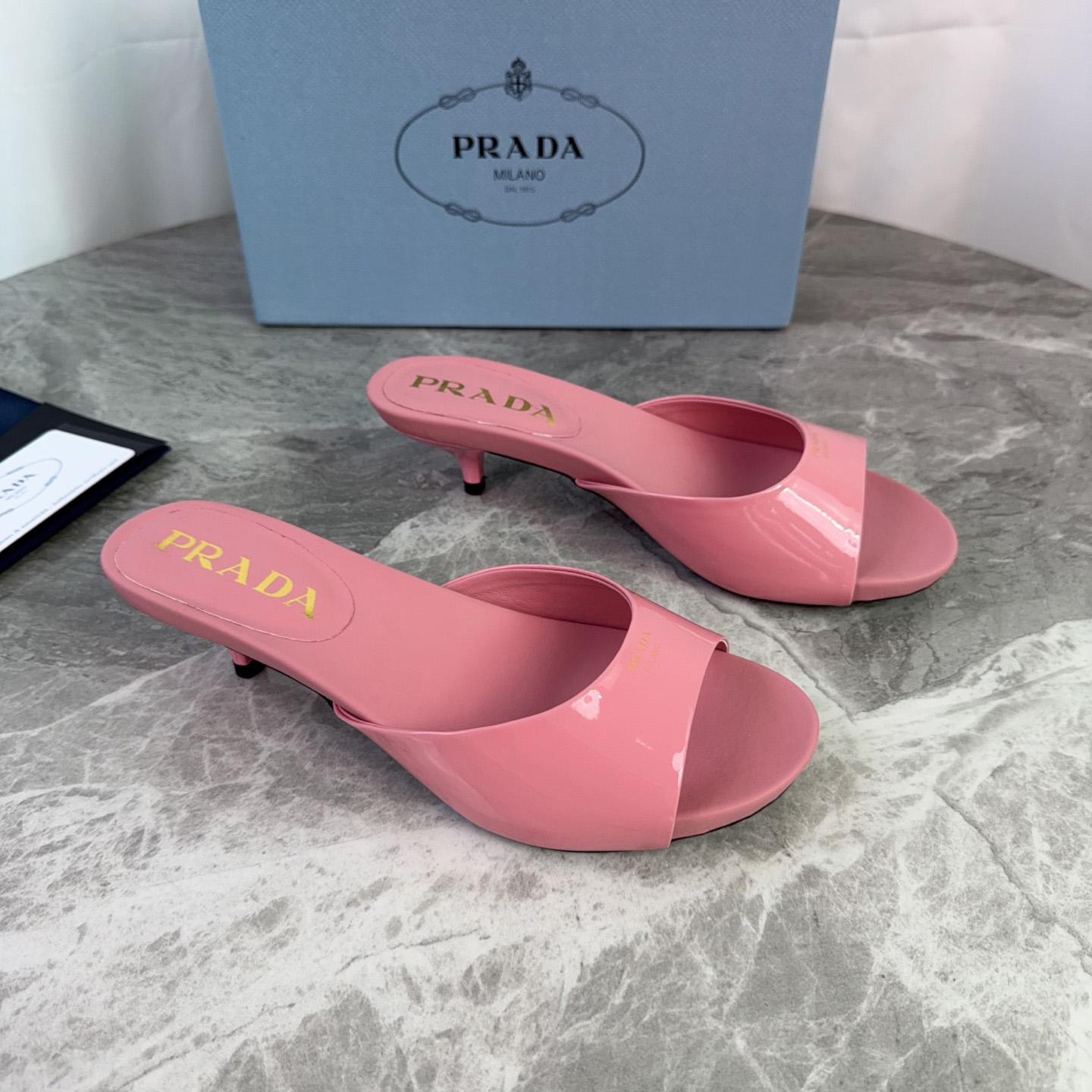Prada Patent Leather Kitten Heel Sandals - DesignerGu