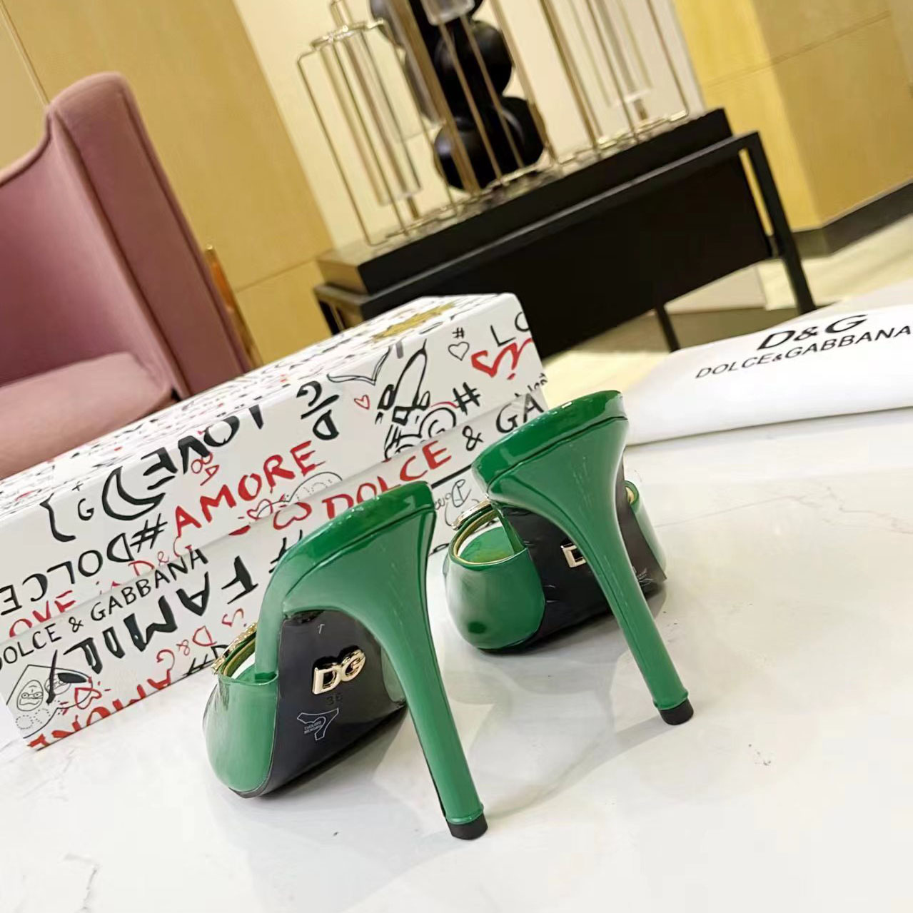 Dolce & Gabbana Patent Leather Mules With DG Logo - DesignerGu