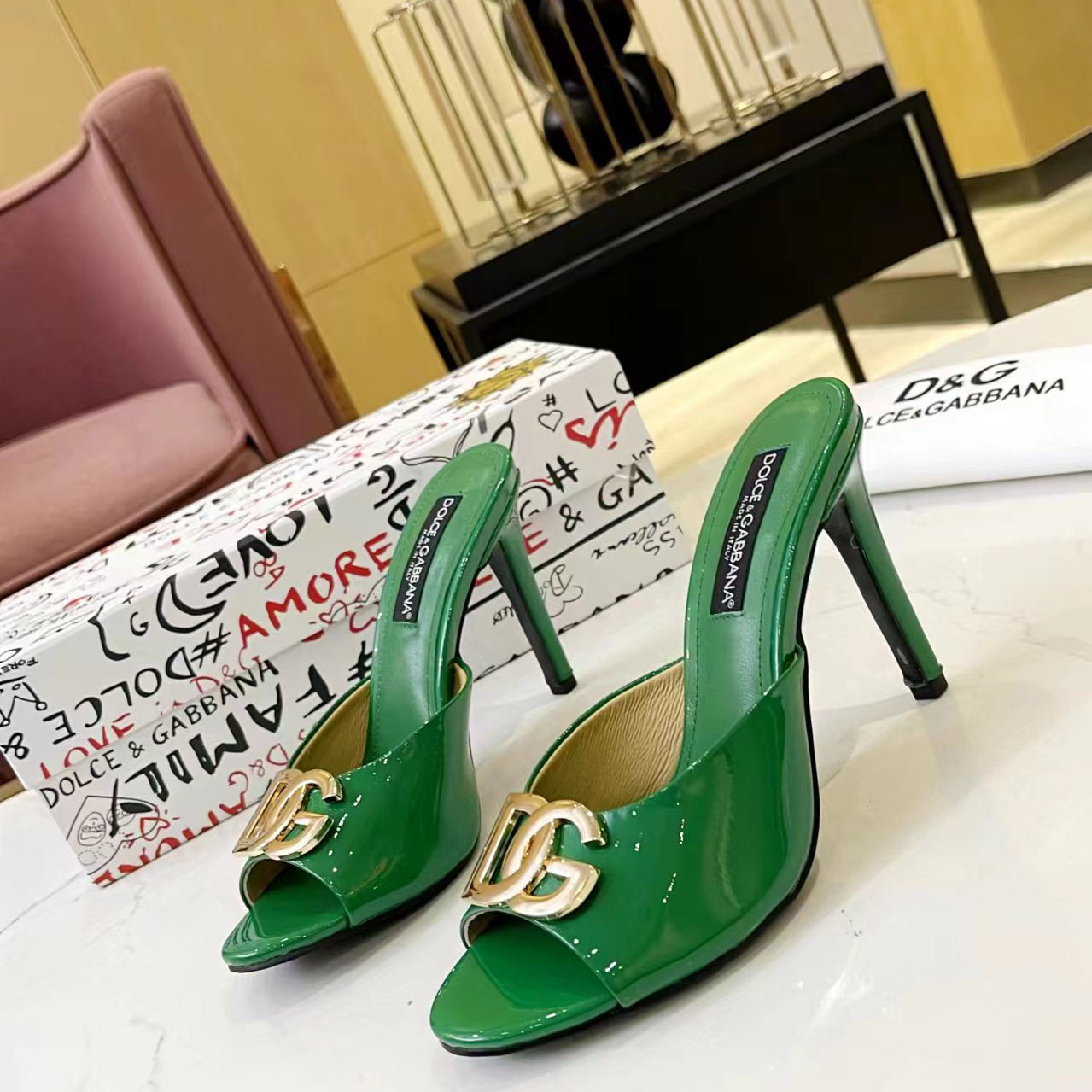 Dolce & Gabbana Patent Leather Mules With DG Logo - DesignerGu