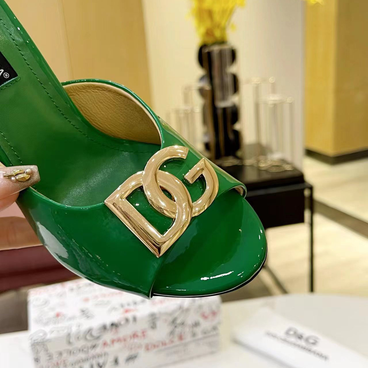 Dolce & Gabbana Patent Leather Mules With DG Logo - DesignerGu