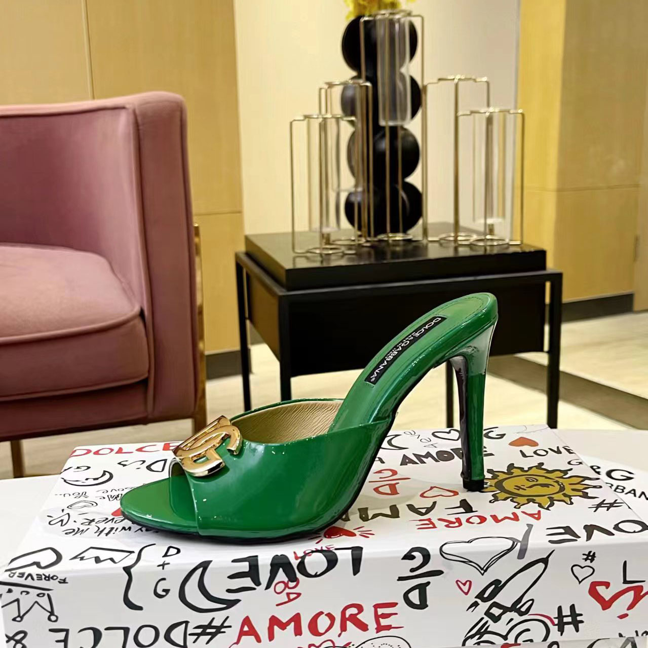 Dolce & Gabbana Patent Leather Mules With DG Logo - DesignerGu