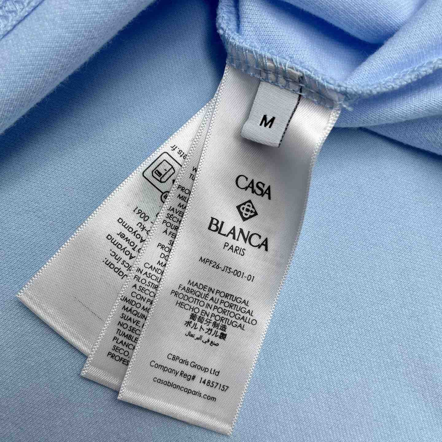Casablanca Pale Blue Laurel Pique Short Sleeve Polo Shirt C1173 - DesignerGu