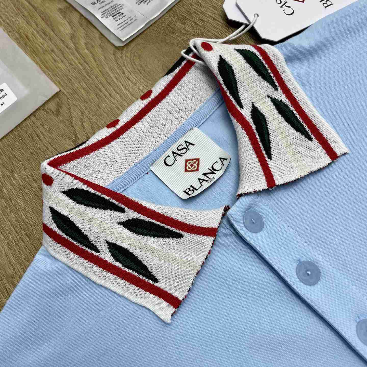 Casablanca Pale Blue Laurel Pique Short Sleeve Polo Shirt C1173 - DesignerGu