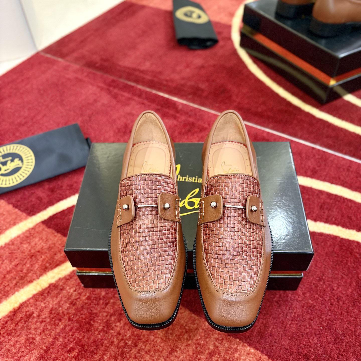 Christian Louboutin Chambelimoc Woven Leather Boat Shoes - DesignerGu