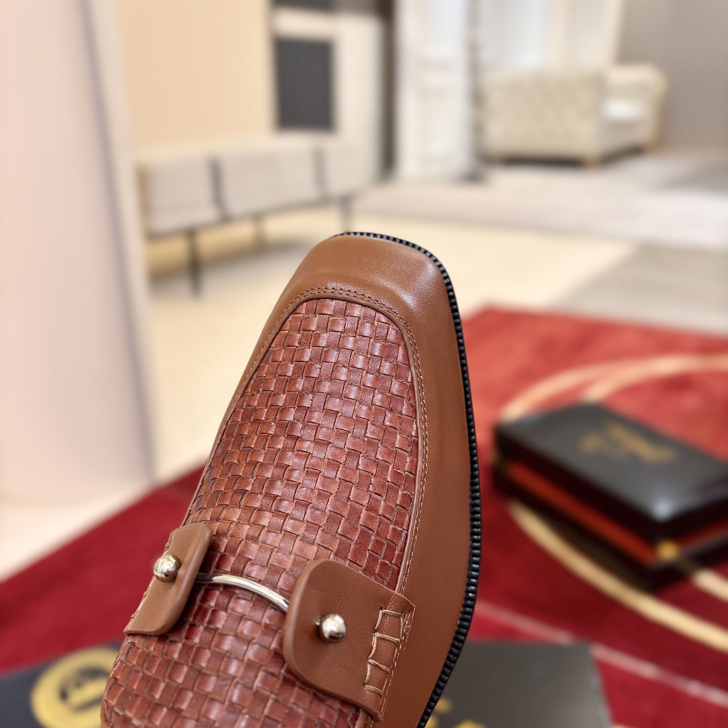 Christian Louboutin Chambelimoc Woven Leather Boat Shoes - DesignerGu