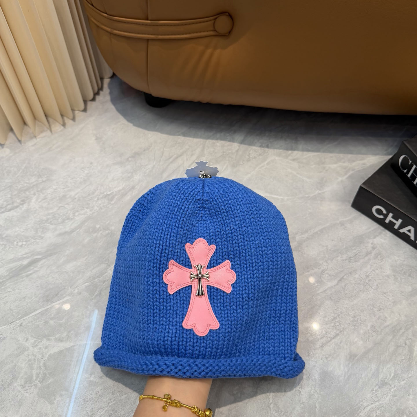 Chrome Heart Cross Patch Knit Beanie - DesignerGu