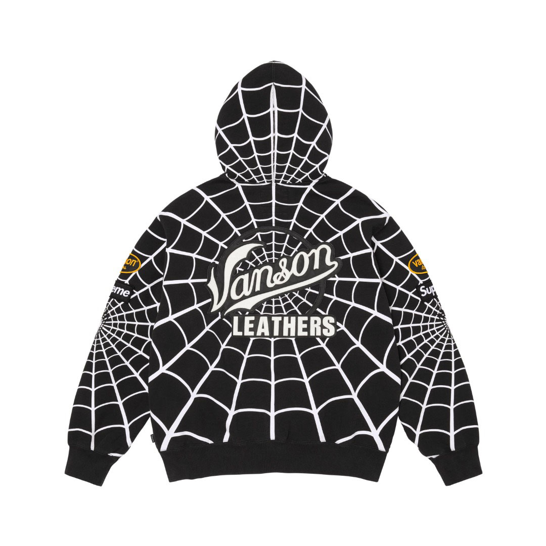 Supreme x Vanson Leathers Spider-Man Zip Up Hooded Sweatshirt 'Black' - DesignerGu
