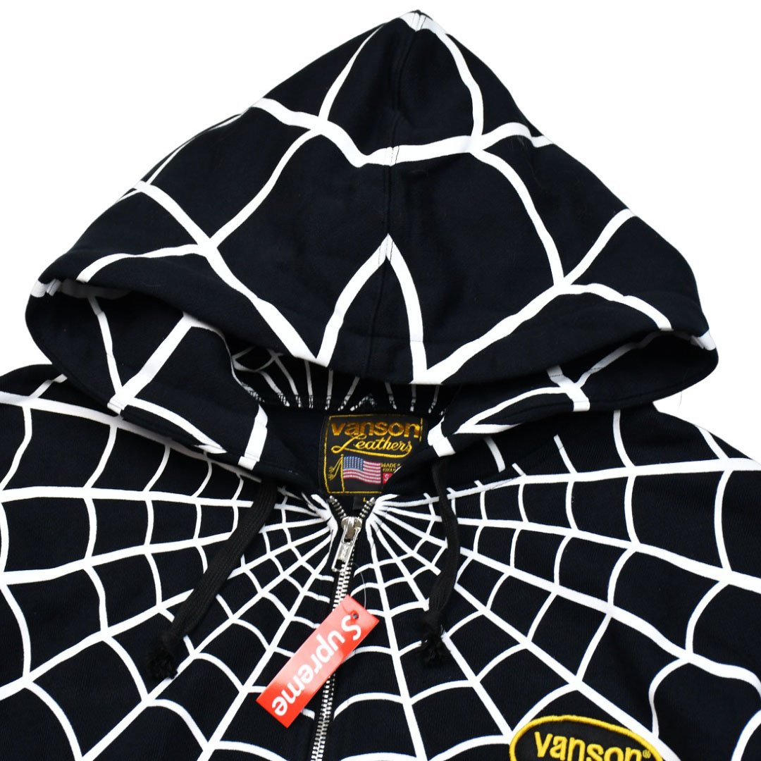 Supreme x Vanson Leathers Spider-Man Zip Up Hooded Sweatshirt 'Black' - DesignerGu