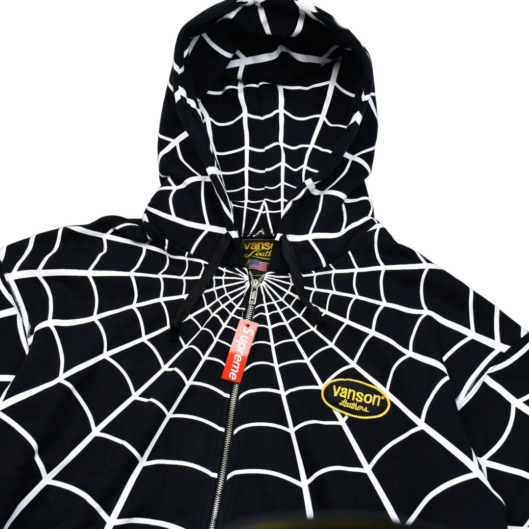 Supreme x Vanson Leathers Spider-Man Zip Up Hooded Sweatshirt 'Black' - DesignerGu