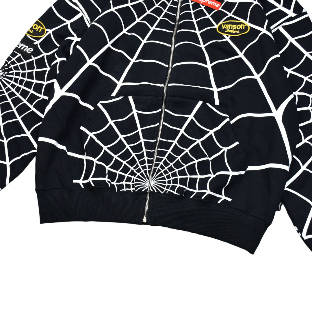 Supreme x Vanson Leathers Spider-Man Zip Up Hooded Sweatshirt 'Black' - DesignerGu