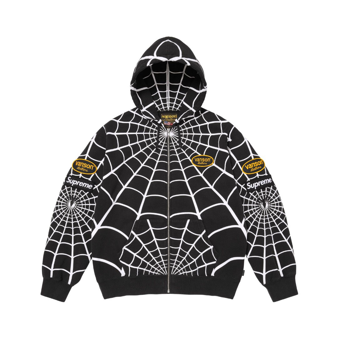 Supreme x Vanson Leathers Spider-Man Zip Up Hooded Sweatshirt 'Black' - DesignerGu