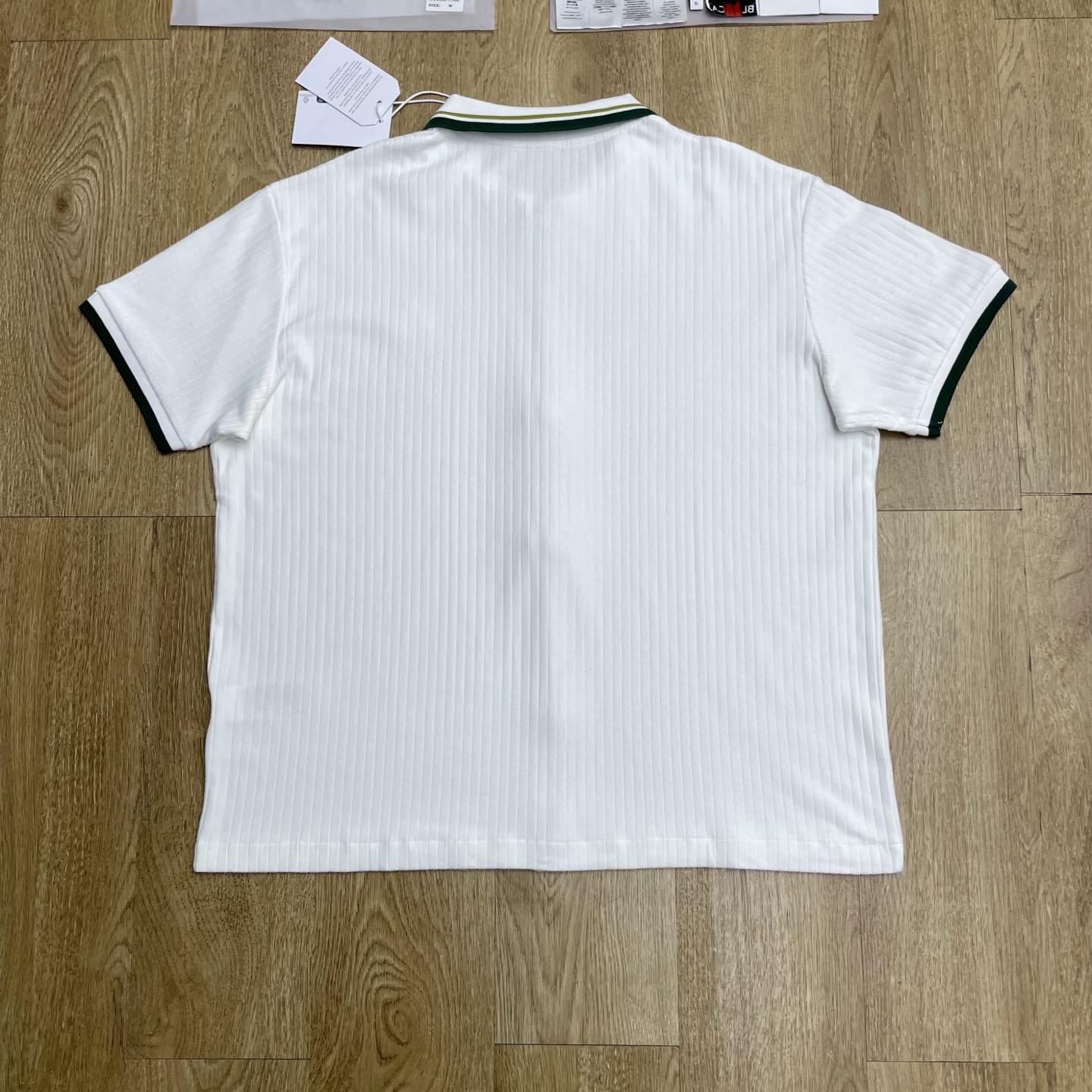 Casablanca White Striped Velour Zip‑Up Short Sleeve Shirt C1180 - DesignerGu