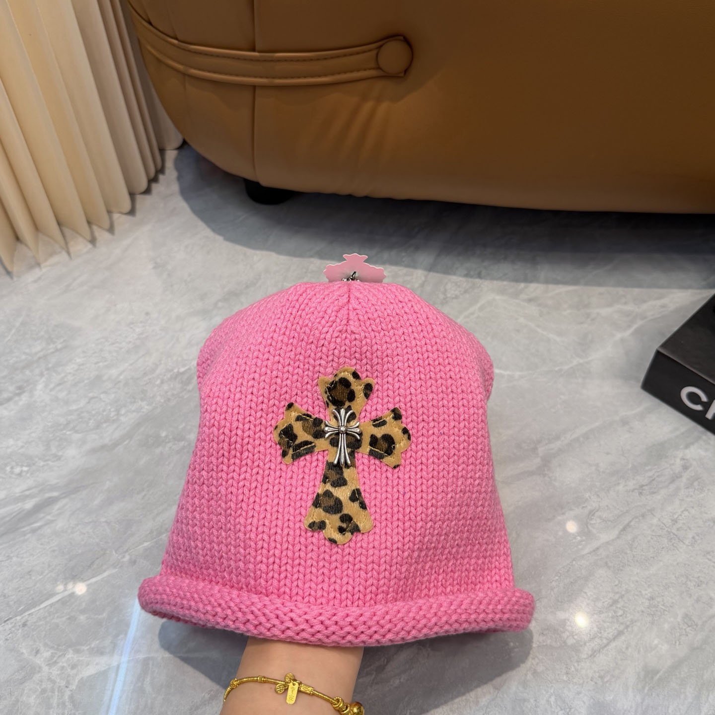 Chrome Heart Cross Patch Knit Beanie - DesignerGu