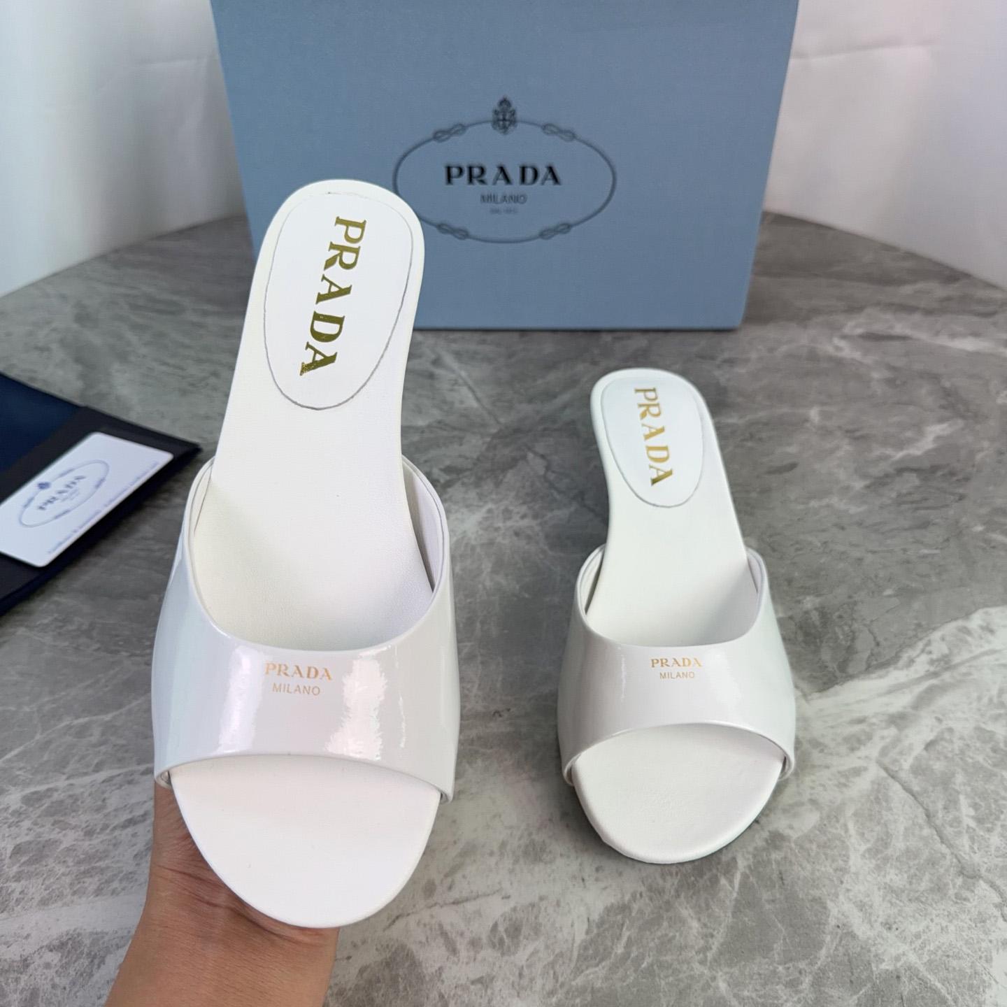 Prada Patent Leather Kitten Heel Sandals - DesignerGu