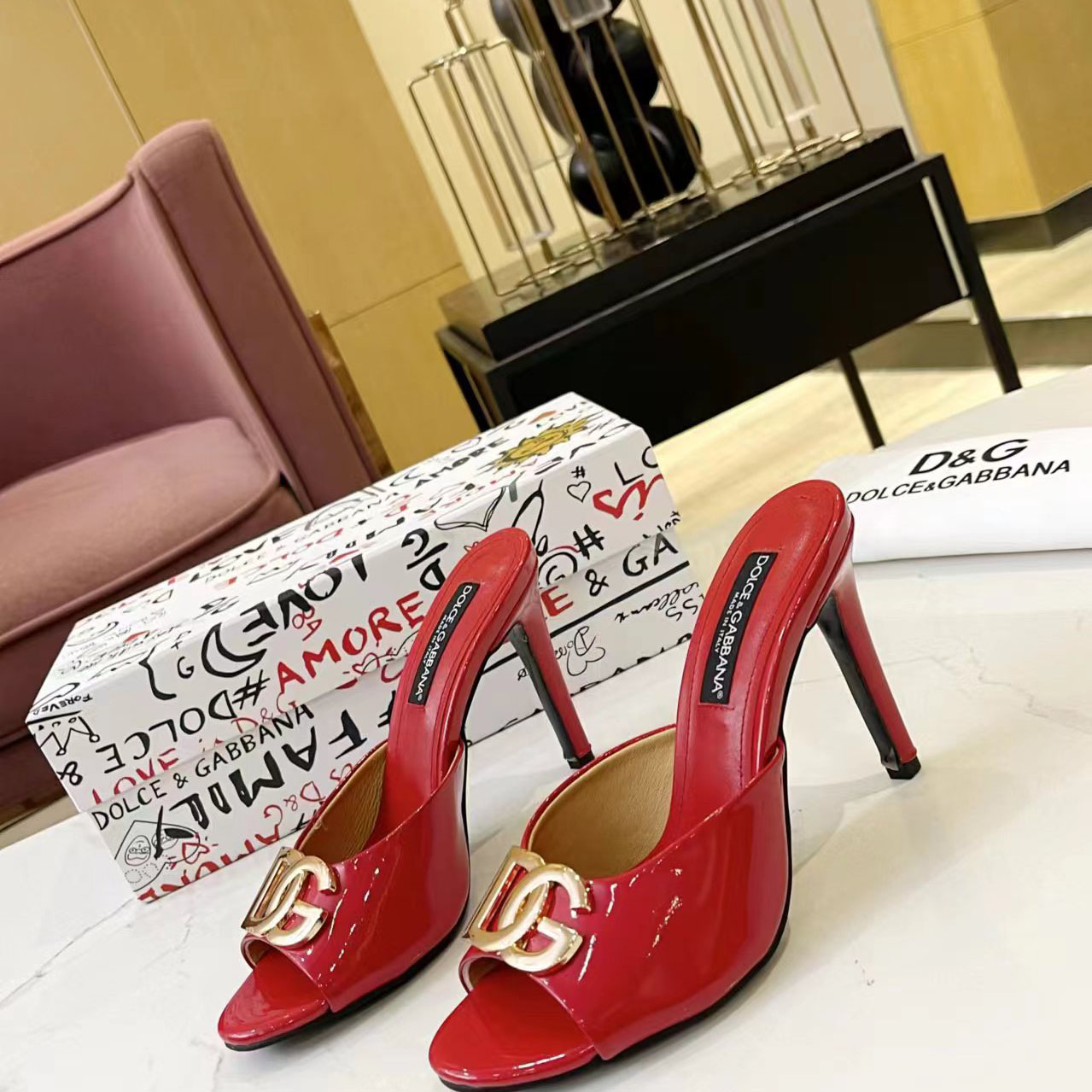 Dolce & Gabbana Patent Leather Mules With DG Logo - DesignerGu