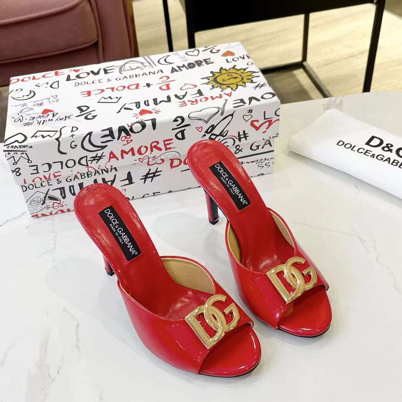 Dolce & Gabbana Patent Leather Mules With DG Logo - DesignerGu