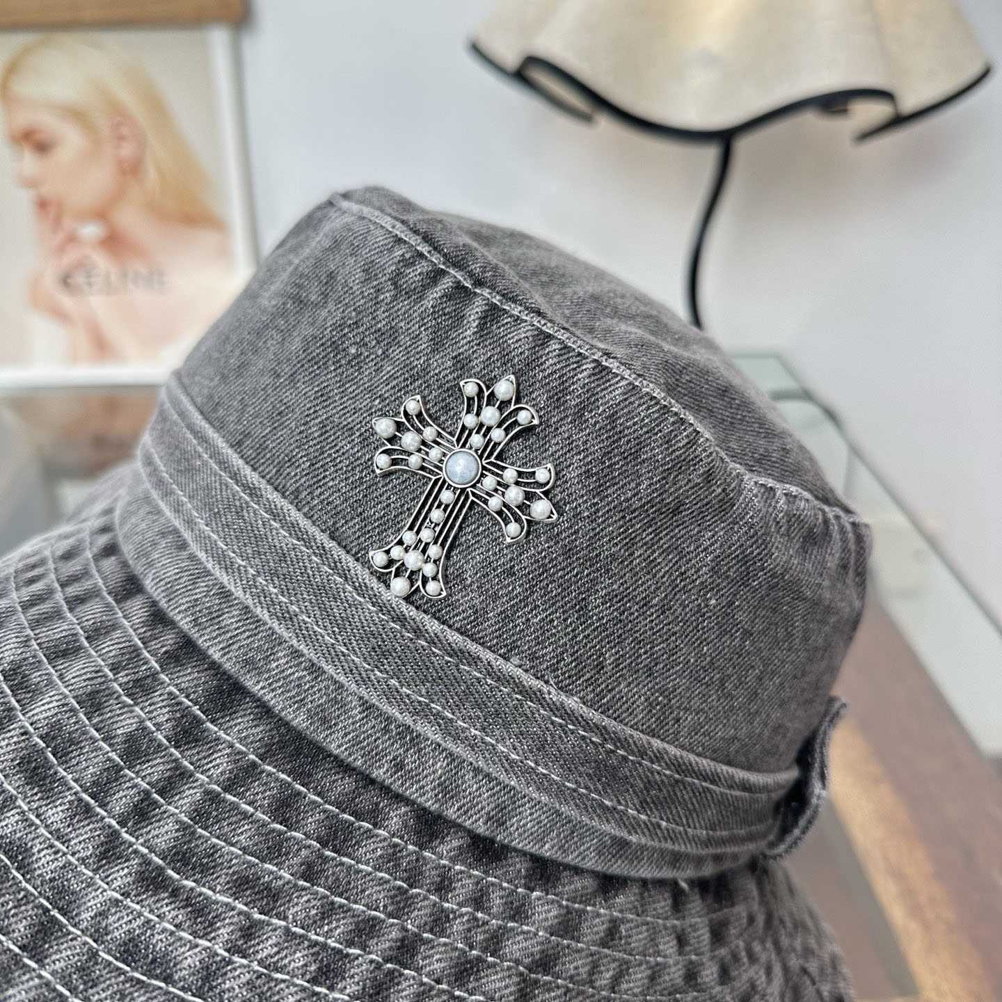 Chrome Heart Denim Bucket Hat - DesignerGu