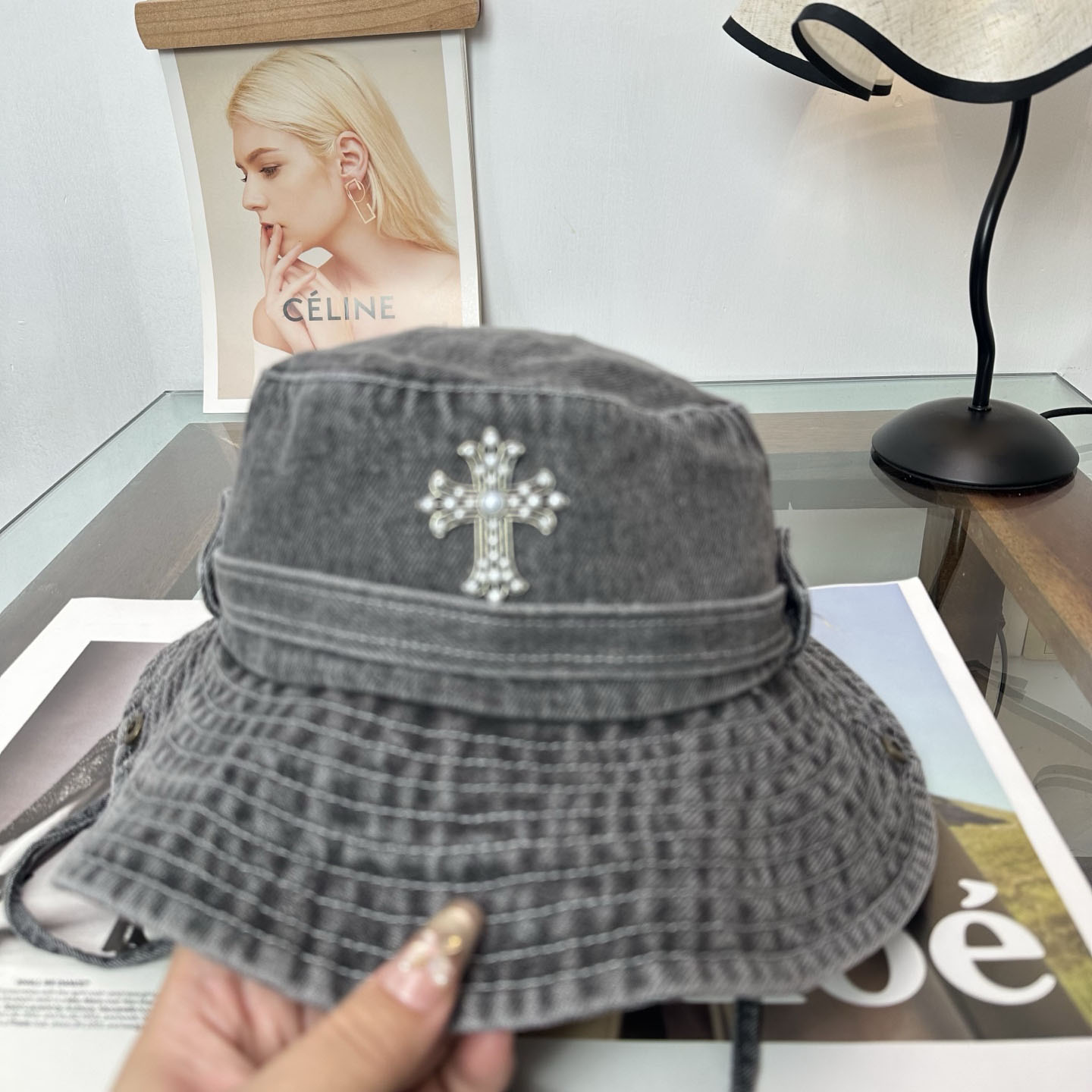 Chrome Heart Denim Bucket Hat - DesignerGu