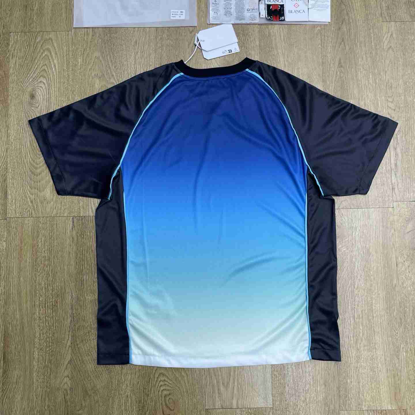 Casablanca Blue & Green Gradient Short Sleeve Football Shirt C1158 - DesignerGu