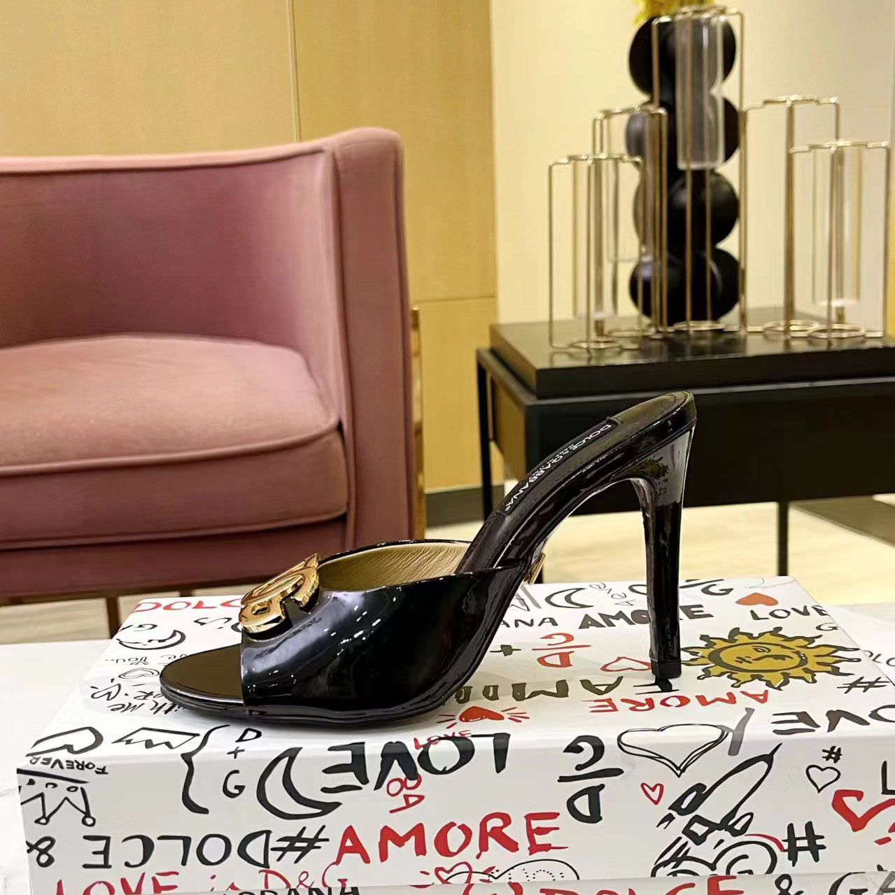 Dolce & Gabbana Patent Leather Mules With DG Logo - DesignerGu