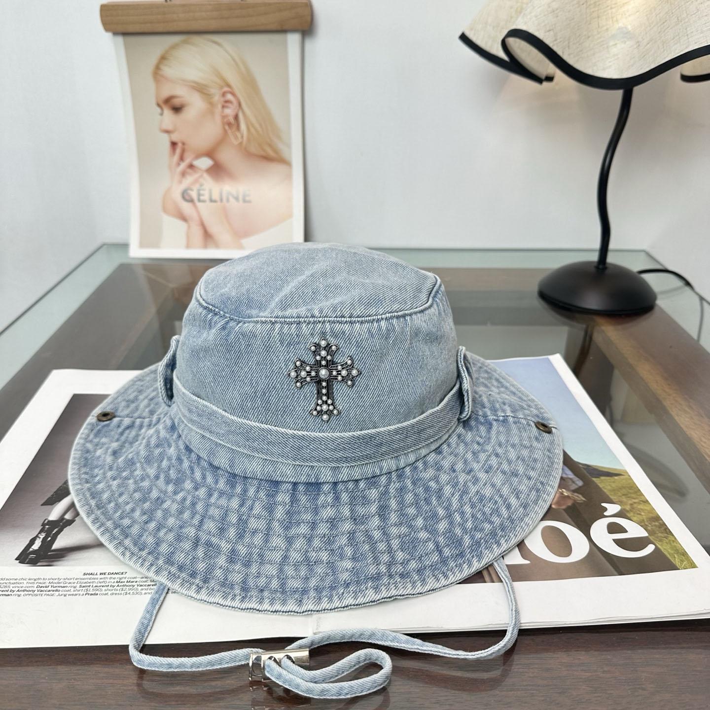 Chrome Heart Denim Bucket Hat - DesignerGu