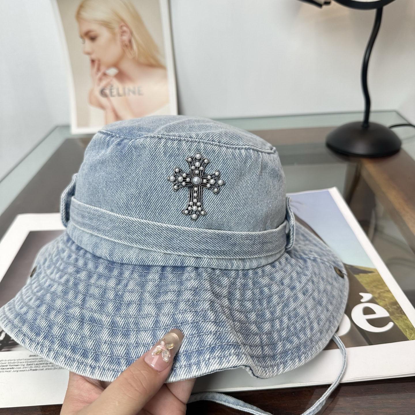 Chrome Heart Denim Bucket Hat - DesignerGu