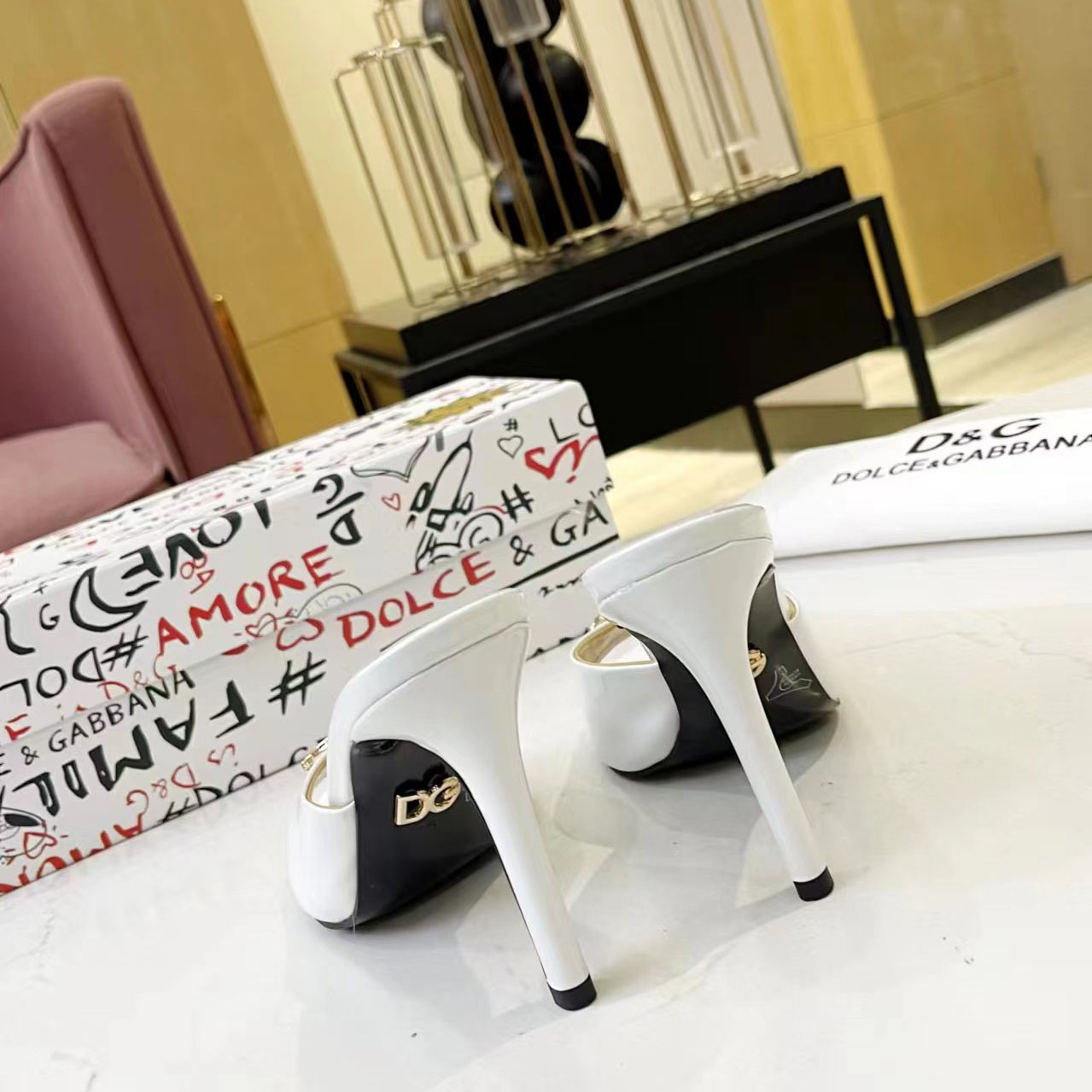 Dolce & Gabbana Patent Leather Mules With DG Logo - DesignerGu