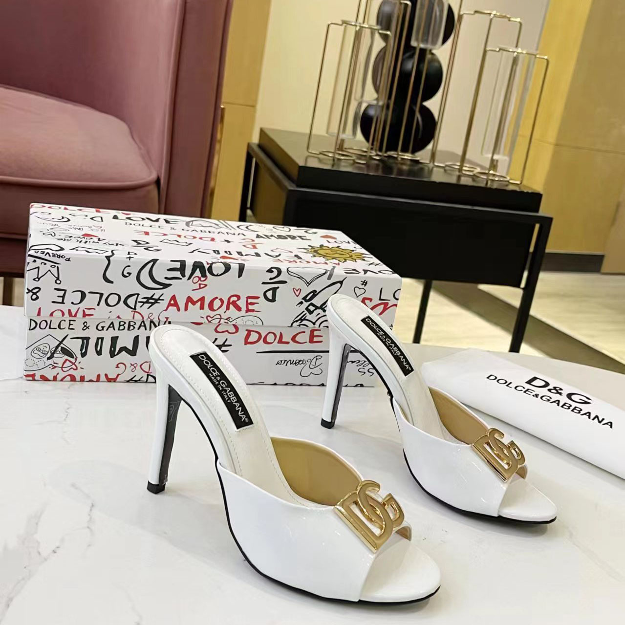 Dolce & Gabbana Patent Leather Mules With DG Logo - DesignerGu