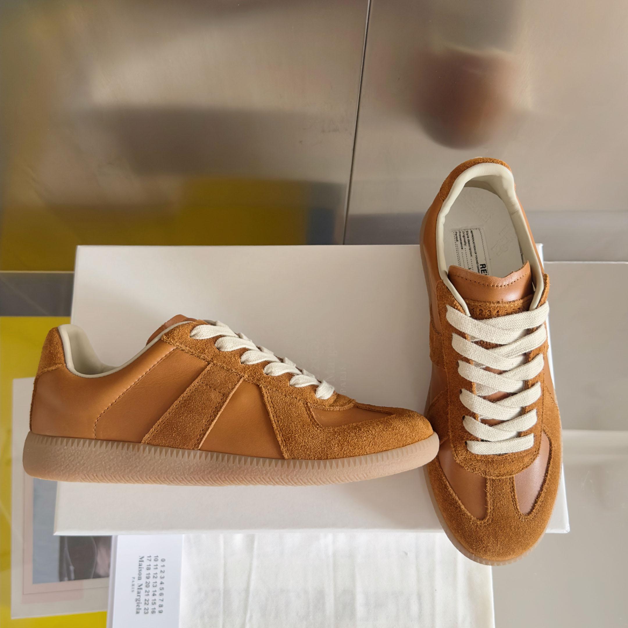 Maison Margiela Replica Leather And Suede Sneakers - Orange - DesignerGu