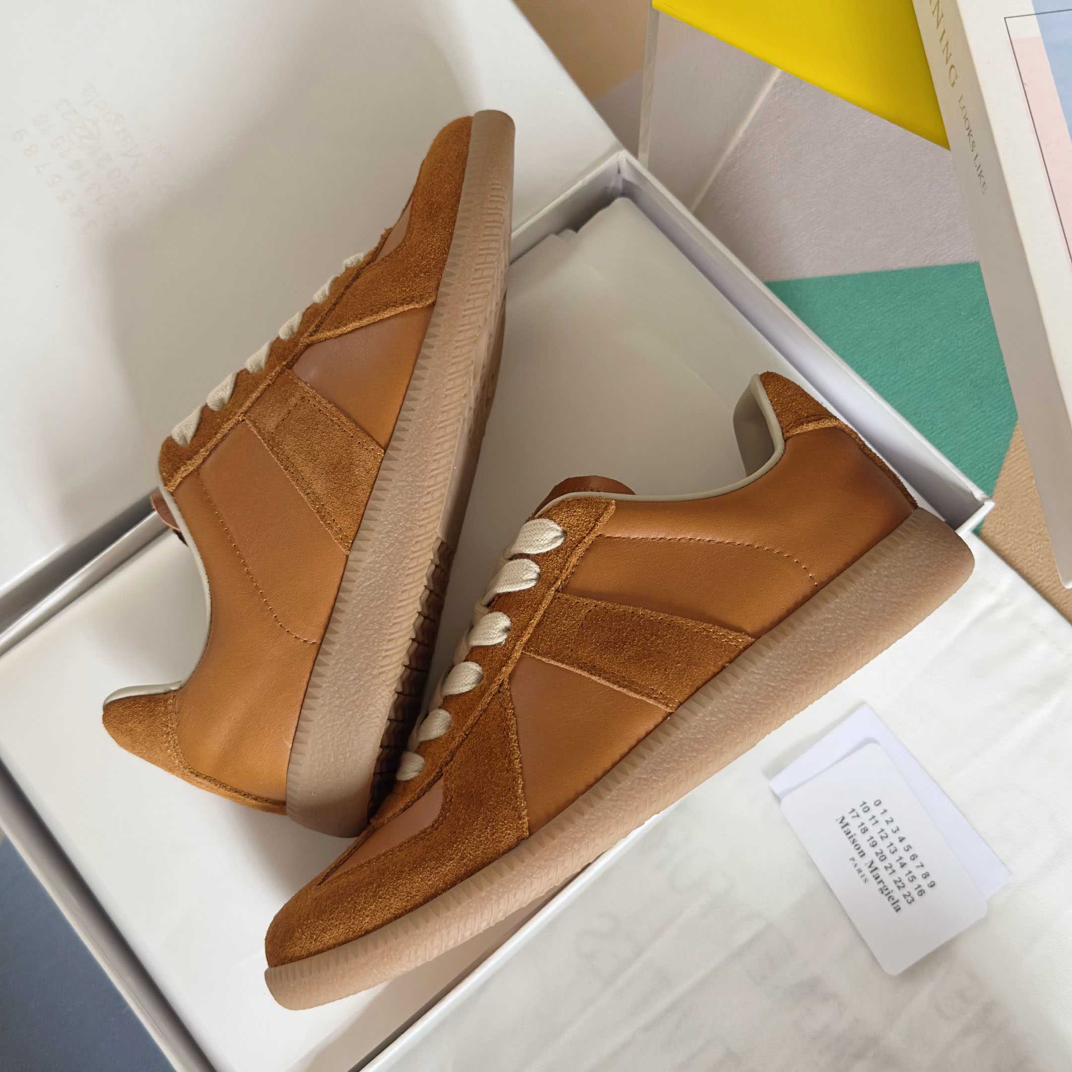 Maison Margiela Replica Leather And Suede Sneakers - Orange - DesignerGu