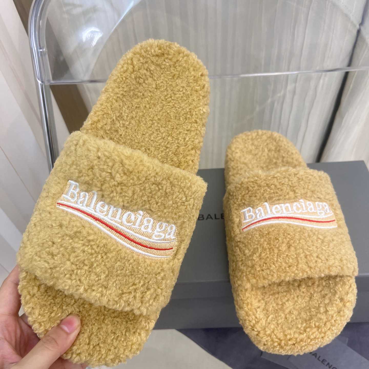 Balenciaga Furry Slide Sandals - DesignerGu