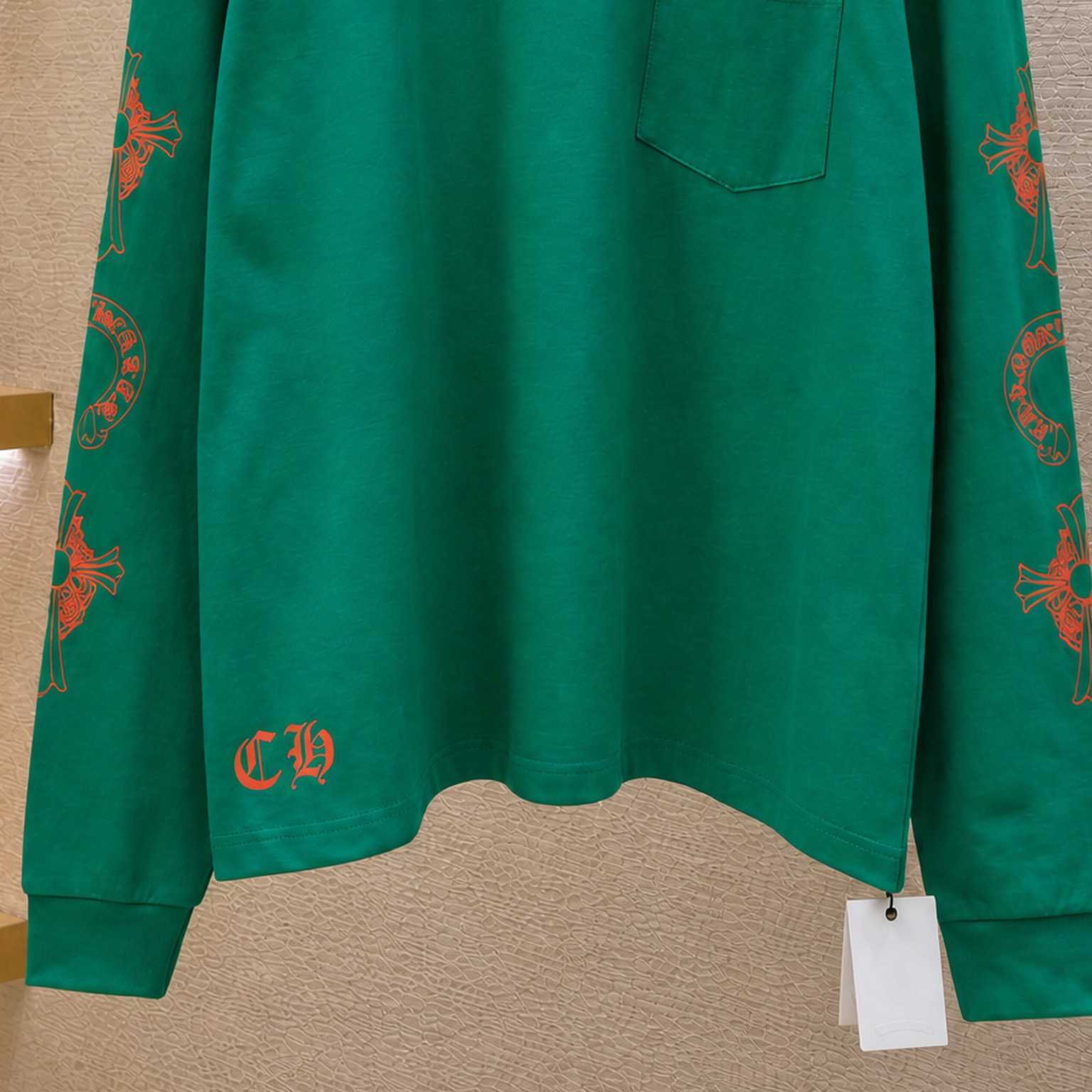 Chrome Hearts Horseshoe Cross Logo Long-Sleve 'Green/Orange' - DesignerGu
