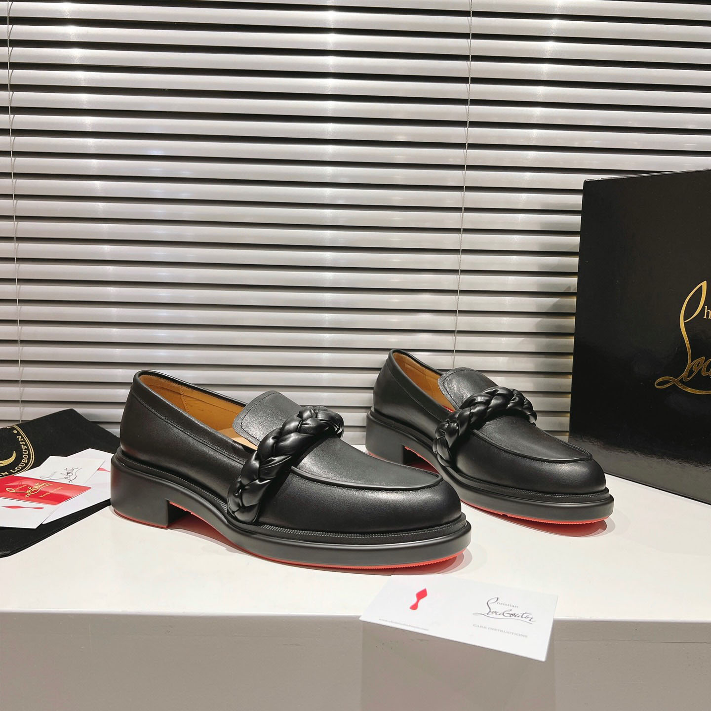 Christian Louboutin Calf Leather Penny Braid Loafers - DesignerGu