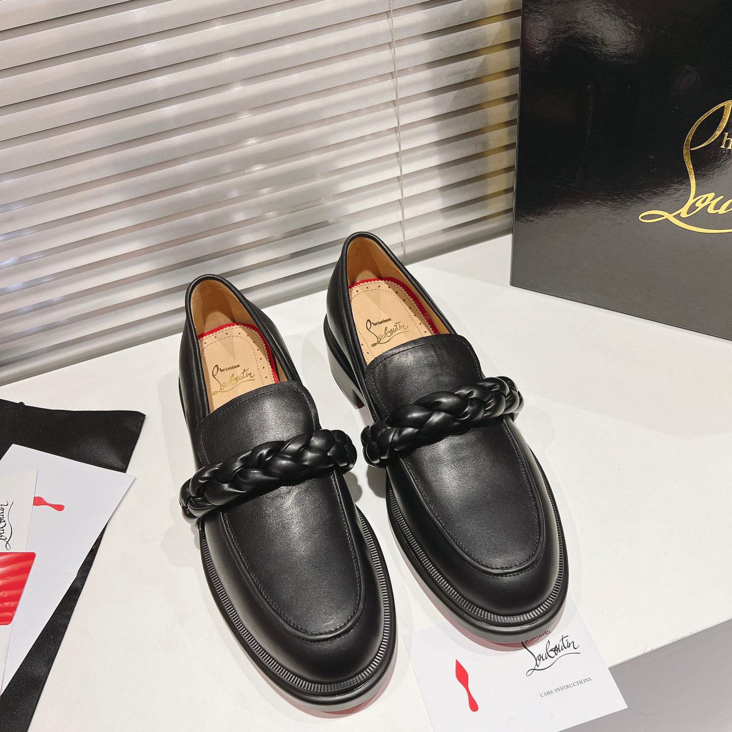 Christian Louboutin Calf Leather Penny Braid Loafers - DesignerGu