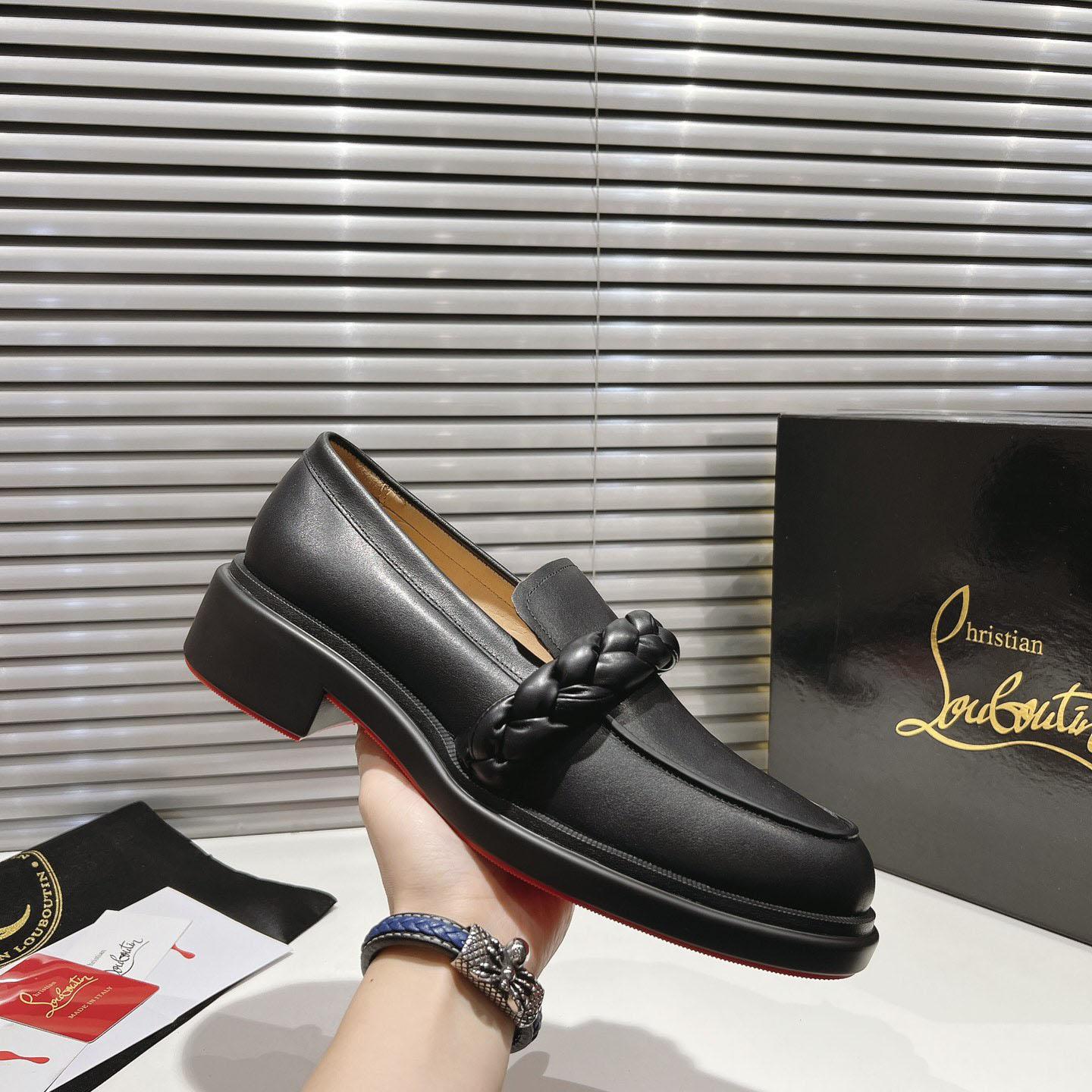 Christian Louboutin Calf Leather Penny Braid Loafers - DesignerGu