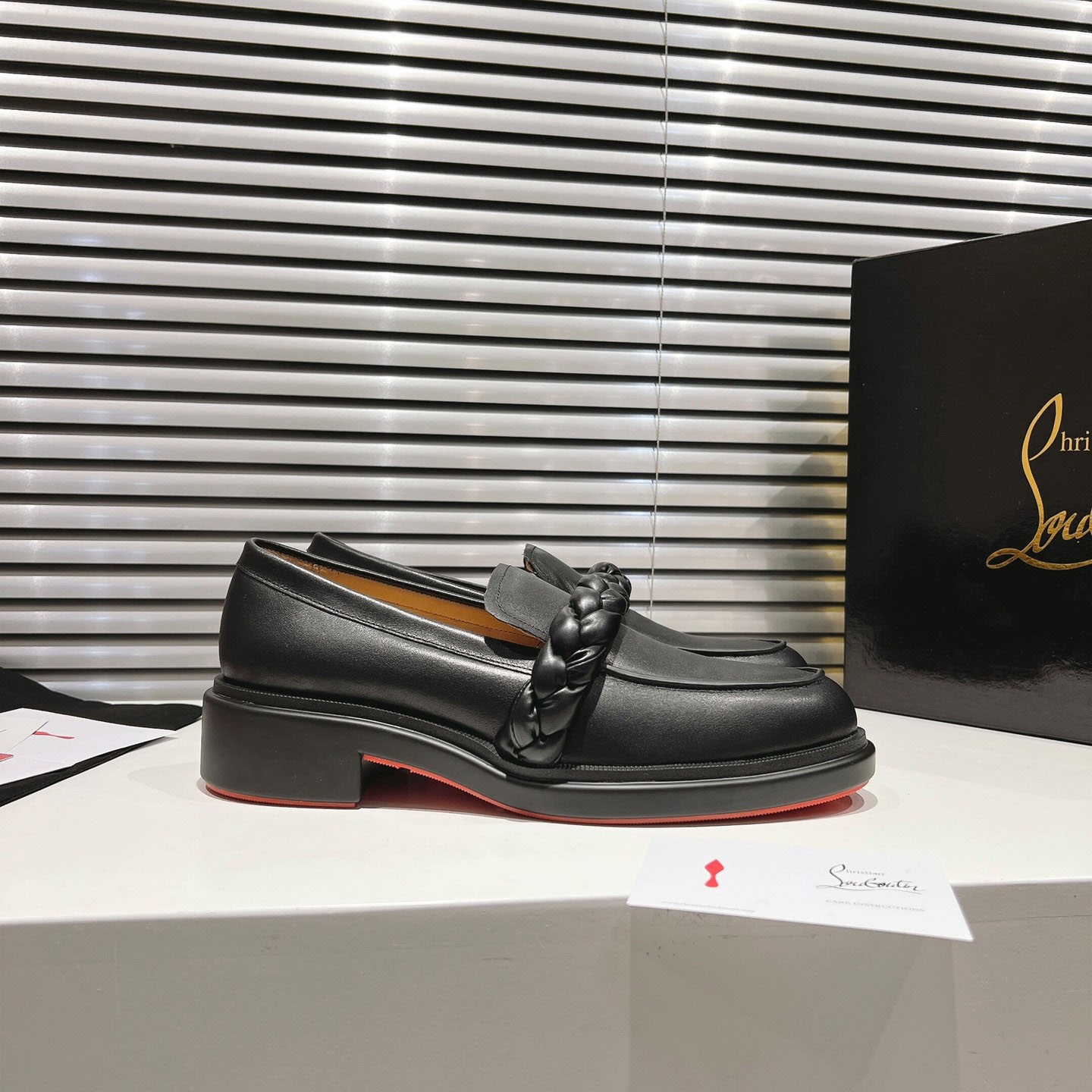 Christian Louboutin Calf Leather Penny Braid Loafers - DesignerGu