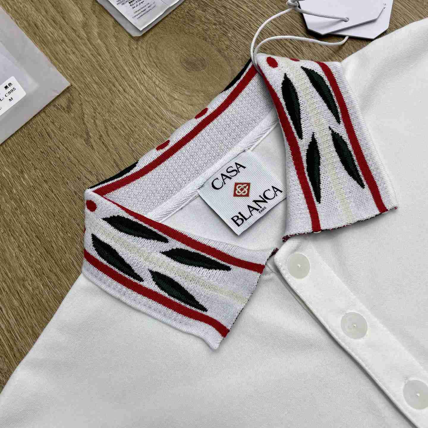 Casablanca White Laurel Pique Short Sleeve Polo Shirt C1172 - DesignerGu