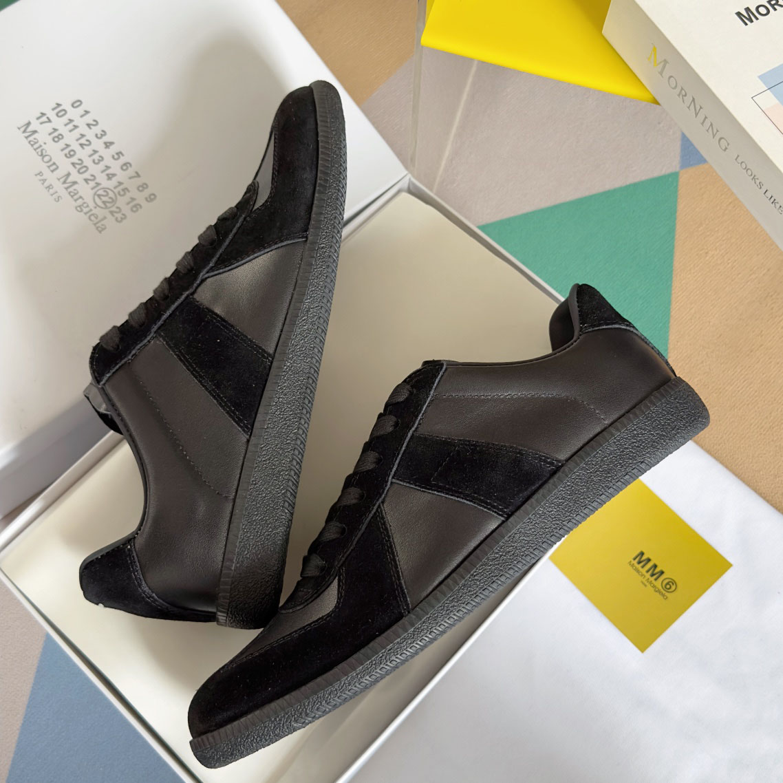 Maison Margiela Replica Leather and Suede Sneakers - Black - DesignerGu