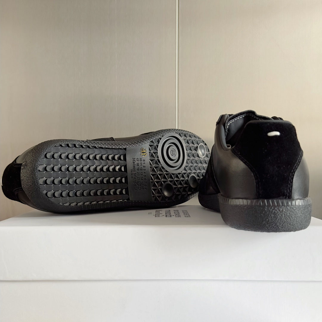 Maison Margiela Replica Leather and Suede Sneakers - Black - DesignerGu