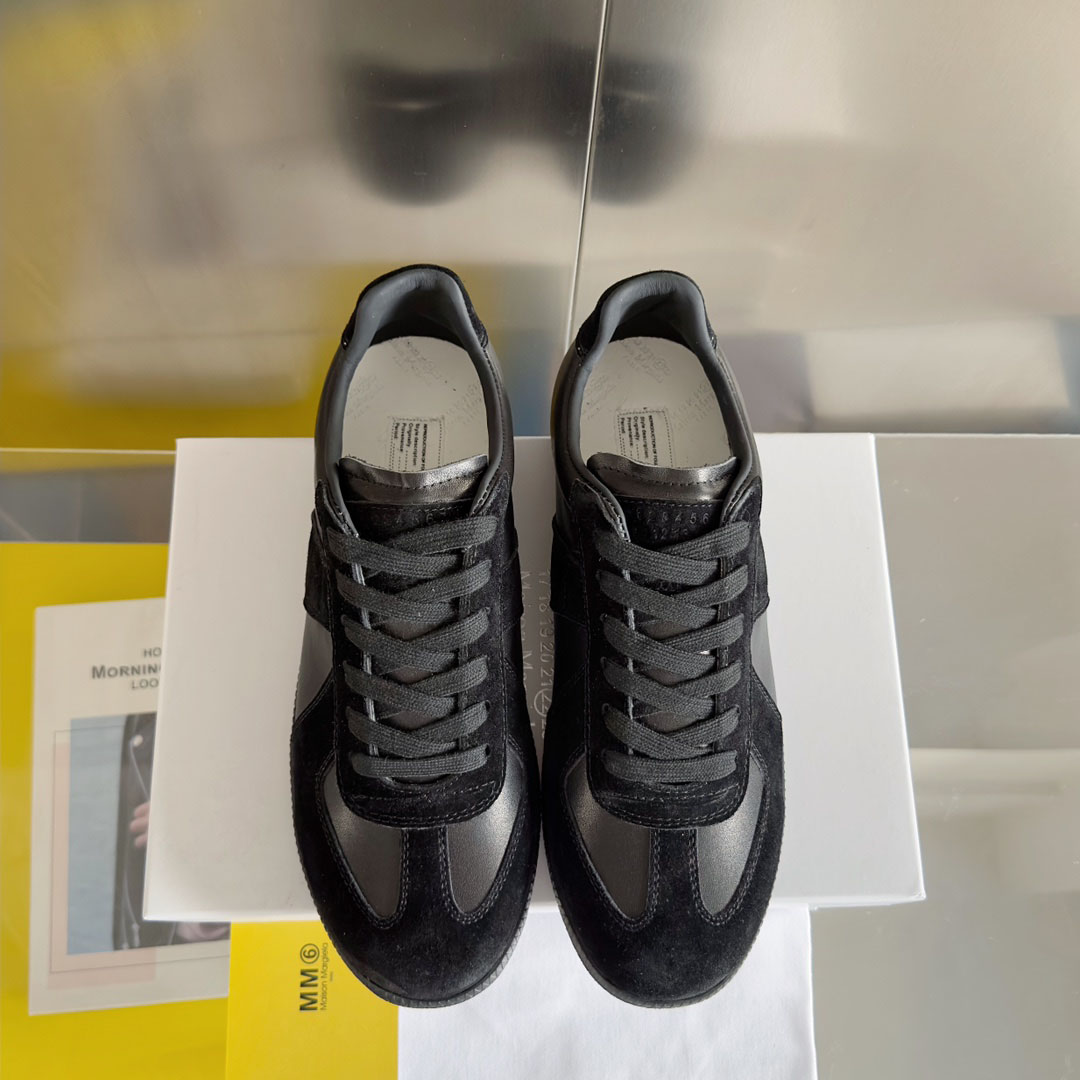 Maison Margiela Replica Leather and Suede Sneakers - Black - DesignerGu