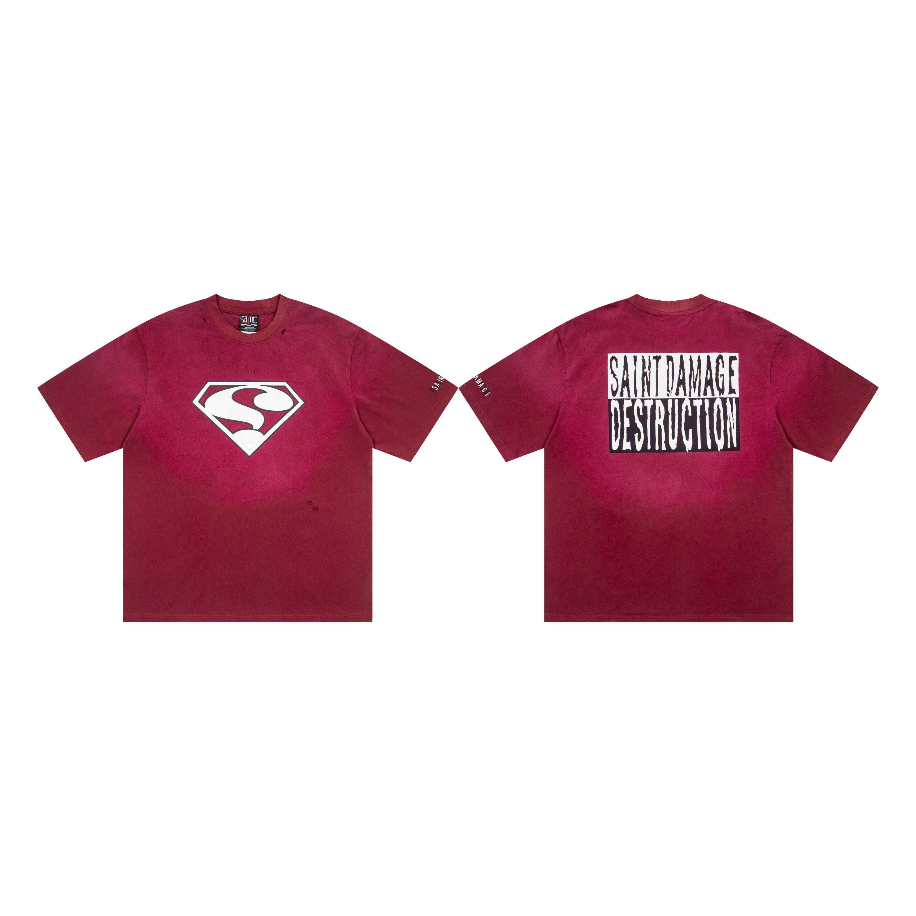 Saint Michael Short-Sleeve T-Shirt 'Burgundy' - DesignerGu