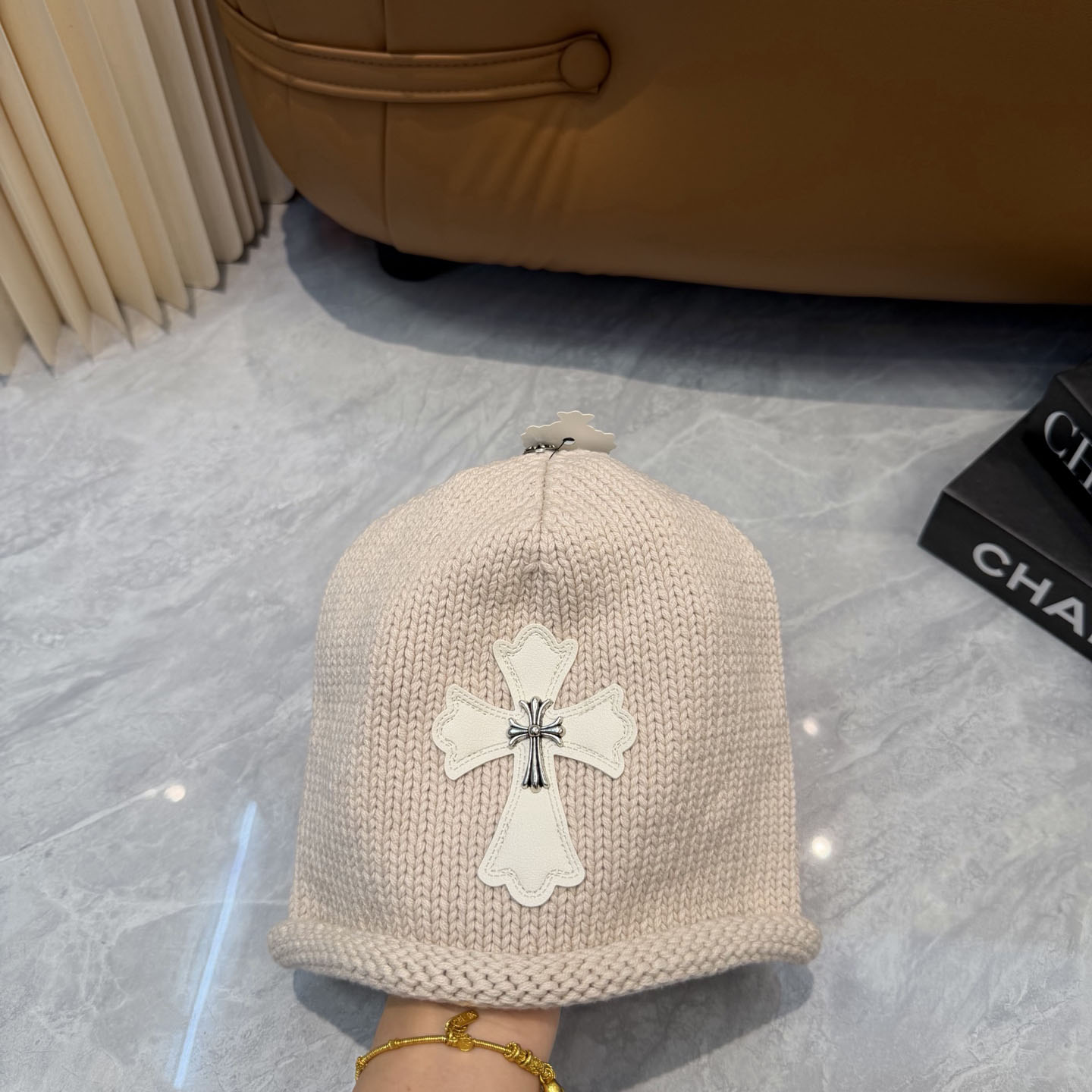 Chrome Heart Cross Patch Knit Beanie - DesignerGu